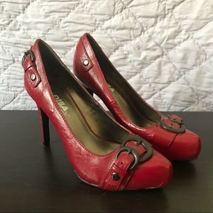 Red faux leather heels - size 8M (fits like 7.5)